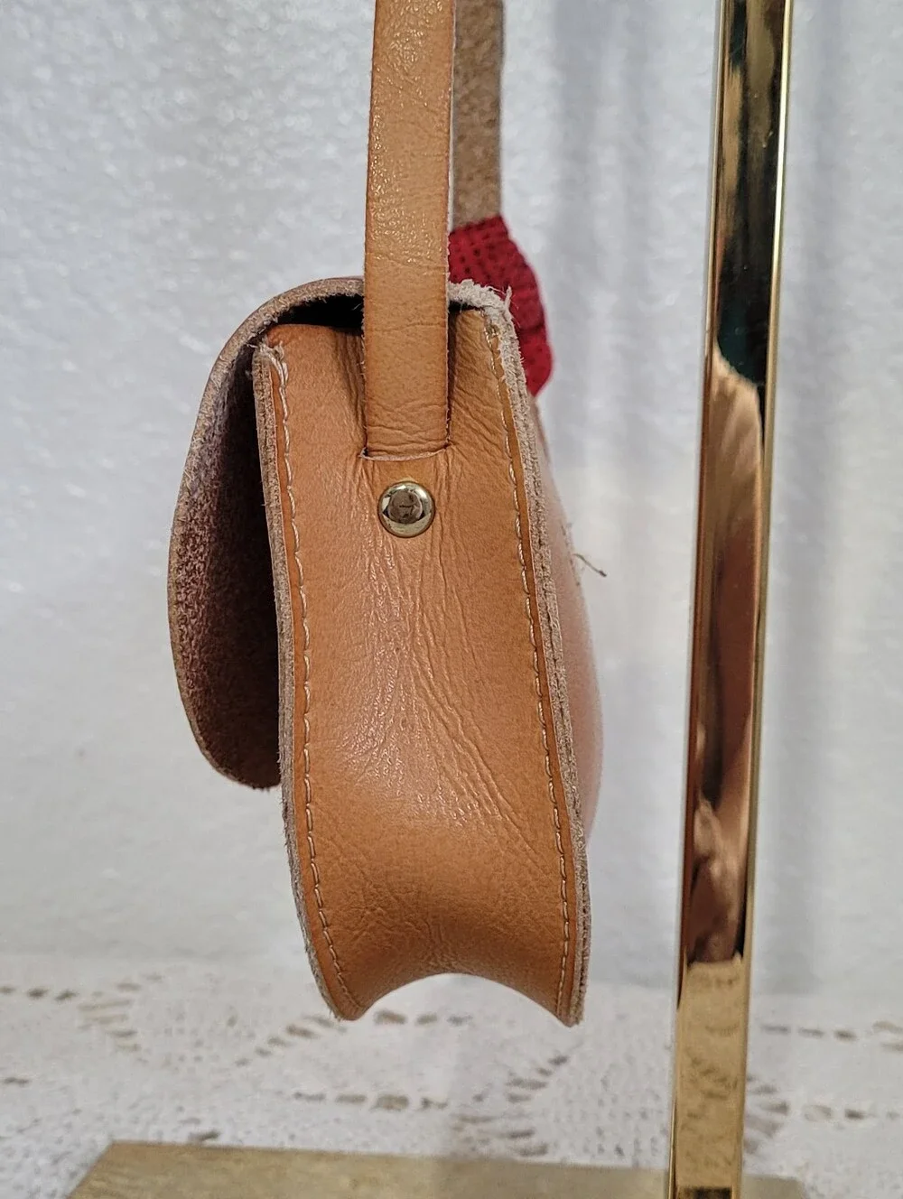 Zara Girls Tan Leather Crossbody Bag Featuring A Distintive Bandana Scarf